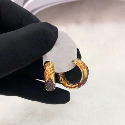 UMGODLY Luxury Brand Fashion Design Yellow Gold Color Colorful cubic Zirconia Cross Small Hoop Earrings Women Jewelry