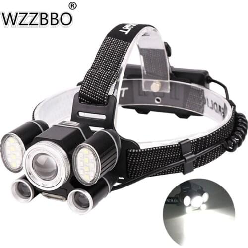 XHP50+COB LED Red/blue 6 Lights Zoom Power Display Red Light Warning Light Strong Head Light By 18650 Battery
