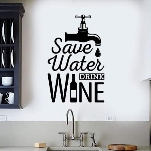 Funny Alcohol Wine Quote Save Water Vinyl Wall Stickers Home Decor Decal Bar Decoration Mural Gift Removable
