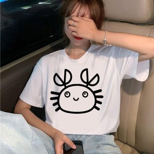 Casual Tees Lady Aesthetic Cute Crab Cartoon Print Women T shirt Summer Short Sleeve O-neck Women Tops Tshirt