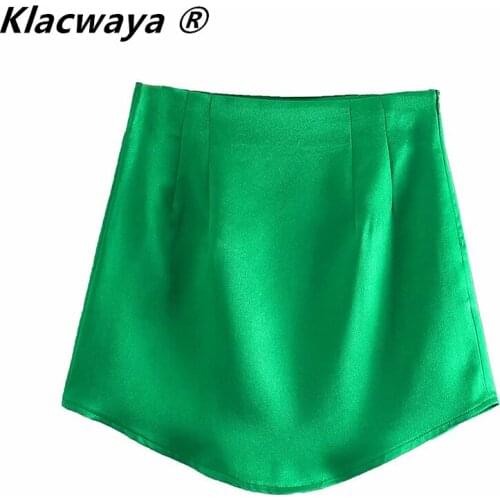 Klacwaya Women High Street Solid Color Side Zipper Sexy Mini Skirt Faldas Mujer Ladies Light Soft Casual Slim Chic Vestidos