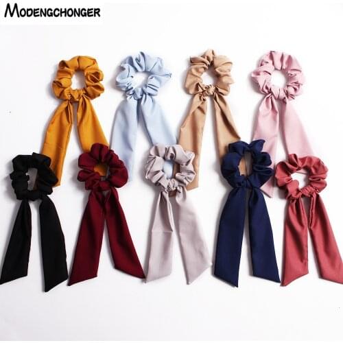 Vintage Solid Color Scrunchie Women Headbans Summer Turban Elastic Hair Scarf Bow Hair Ropes Girls Hair Ties Accessories