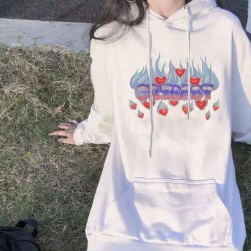 Autumn Fashion Hoodie Cute Love flame Print Woman Streetwear Black Casual Loose Hip Hop Graphic Pullover Hoodies Sweatshirts