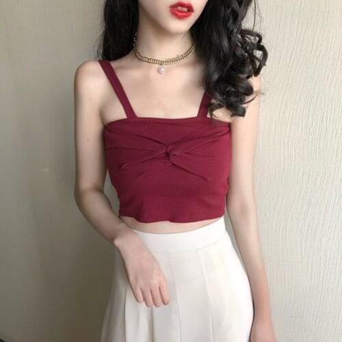 Women Short Camisole Summer Sleeveless Solid Color Slim Bottoming Knotted Tank Tops Female Fashion Vest