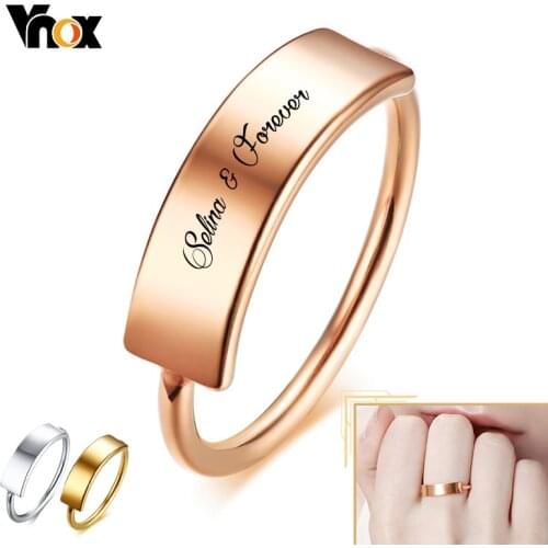 Vnox Customize Signet Ring for Women, 5mm Rectangle Stamp Band,Elegant Chic Girl Party Jewelry,Personalized Gift for Her
