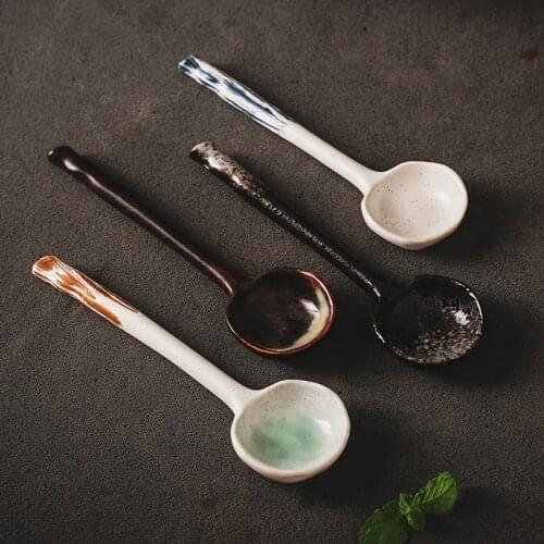 1PC Kitchen Goods Tableware Scoop with Handle Japanese-style Tableware Soup Spoon Mixing Stirring Cooking Large Capacity