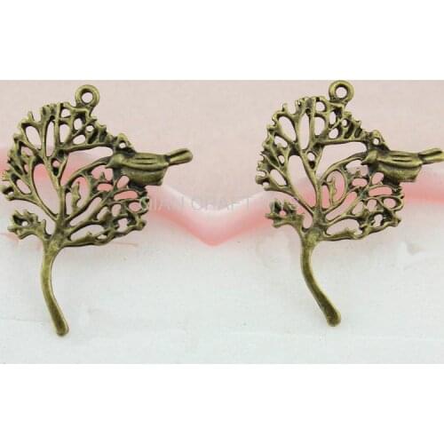 100pcs bird on tree love of nature wish antique bronze zinc alloy retro brass charm drops for diy necklace 46*36mm AY0285