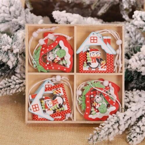 12Pcs Christmas Snowflakes Wooden Pendants Xmas Tree Ornaments Home Hanging Decor Christmas Decorations for Home Navidad 2022