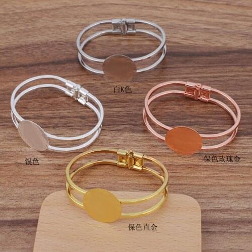 20pcs 20mm 25mm round flat glue pad Tray Bangle Base Bracelet Blanks Bezel Brass Cuff Bracelet Setting Cabochon Cameo