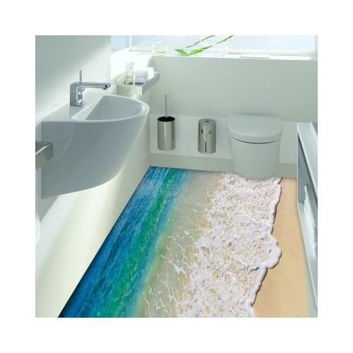 3D Floor Wall Sticker Wave Beach Vacation Style Landscape Nature Posters House Decoration Bathroom Kitchen Door Prints Wall Art