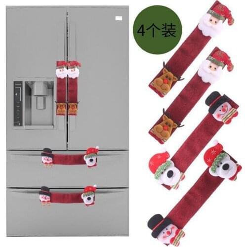 4Pcs/Set Christmas Refrigerator Handle Covers for Fridge Microwave Oven Door Knob Covers New Year Christmas Decor for Home