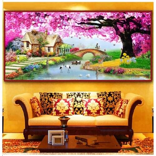 5D Diy Diamond Painting Village Garden Decorative Cross Stitch Kit Embroidery Sakuras Scenery Handmade Home Art StickersZP-4009
