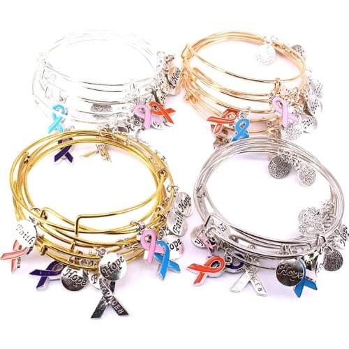 5pcs Bangle Set Wire Bracelets for Women Girls Jewelry Ribbon Hope Love Faith Charms Bangles Cuff Jewlery C046