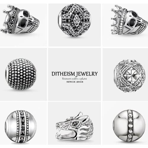 DIY Beads Skull King Bead 5mm Hole,2018 Fashion 925 Sterling Silver Jewelry Punk Gift For Women Men Boy Fit Bracelets Necklace