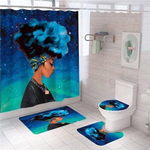 Black American Shower Curtain Women With Bubble Girl Bathroom Partition Bath Mat Set Pedestal Rug Afro Toilet Cover Home Decor