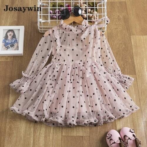 Children Clothes Dress for Girls Baby Long Sleeve Mesh DOT Wedding Party Princess Girls Dress A-LINE Vestidos Kids Dresses