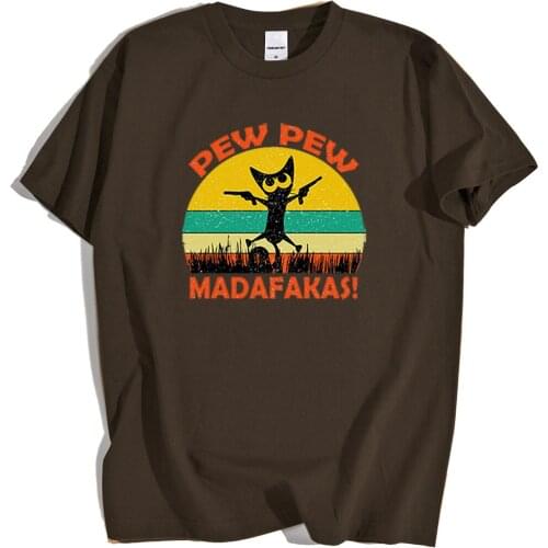 Pew Pew Madafakas Black Cat Cartoon Print Tshirts Men Fashion Loose T-Shirts Summer Loose Tee Clothes Harajuku O-Neck Tops Man