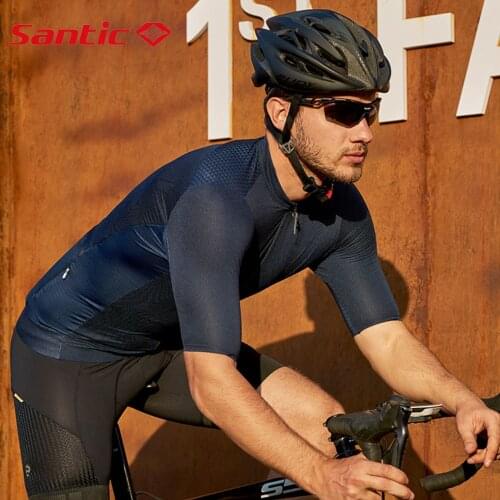 Santic Men Cycling Jersey Pro Team Racing Spring Summer Short Sleeve Shirt MTB Road Bike Jersey Breathable Ice Sense Reflective