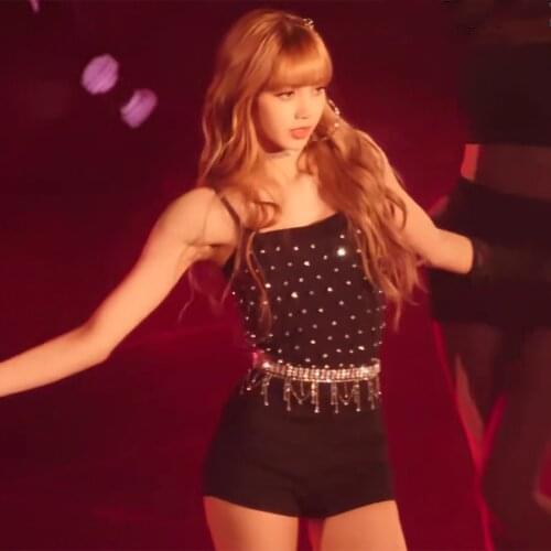 Kpop Korean Celebrity Jazz Dance Black Sexy Sleeveless Backless Tassel Sling Vest Tops + Sexy Slim High Waist Shorts Women Sets