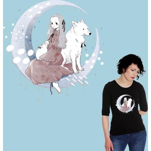 Beauty and Wolf Moon Heat-sensitive patches Thermal transfer printing Heat Transfer PVC Patches for Clothing DIY T-shirt