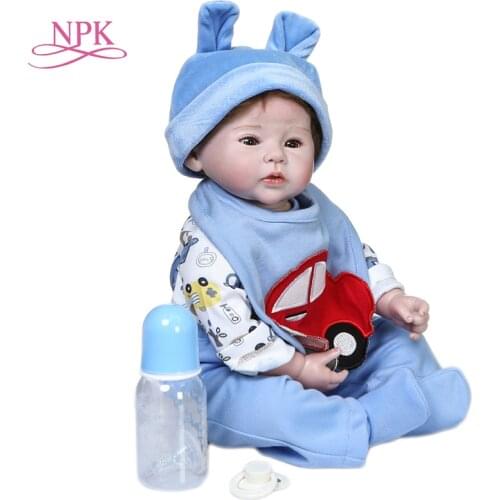 NPK 50CM reborn doll brown hair baby boy bebe doll soft body lifelike realistic high quality collectible art doll