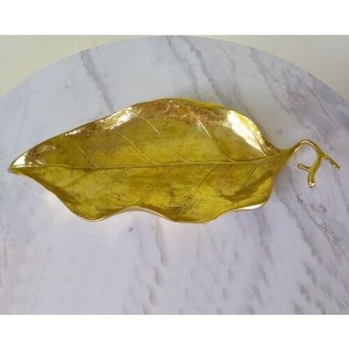 Copper Leaf Candy Sweet Tray Fruit Plate for Dinning Room Luxurious Creative New Style Brass Decoration