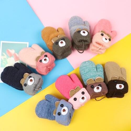 Cute Cartoon Baby Gloves Boys Girls Winter Thick Warmer Knitted Mittens Outdoor Keep Finger Warm 0-3 Years Old