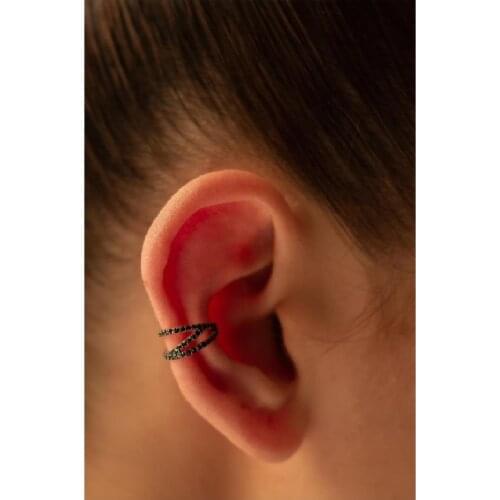 SRO Fashion Ellipse Model Black Zircon Stone Silver Cartilage Earrings Modern Design Premium Jewelry For Women Hand Made