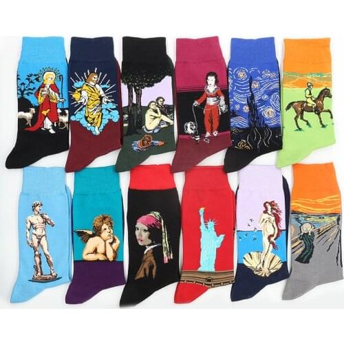Oil Painting Art Mens Cotton Socks Print White Womens Set Winter Funny Sock Warm Gifts The Factory Dropshipping Contact Us