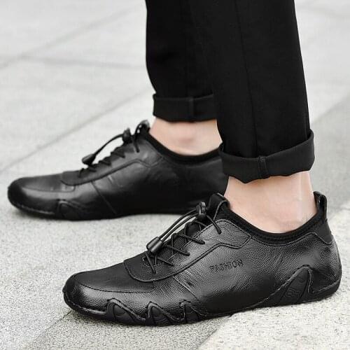 Mens Split Leather Loafers Casual Shoes Soft Driving Shoes Flat Shoes Walking Lace-Up Footwear Fashion Sneakers Boat Shoes