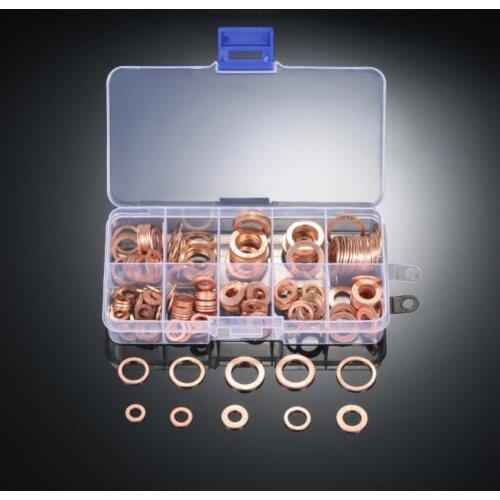 200PCS M5-M14 Copper Washer Gasket Set Flat Ring Seal Ring Combination Machinery Industrial Fasteners