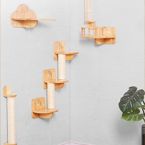 Wall-mounted Cat Climbing Frame Solid Wood Wall Springboard Climbing Ladder Cat Litter Scratching Post Handmade DoItYourself