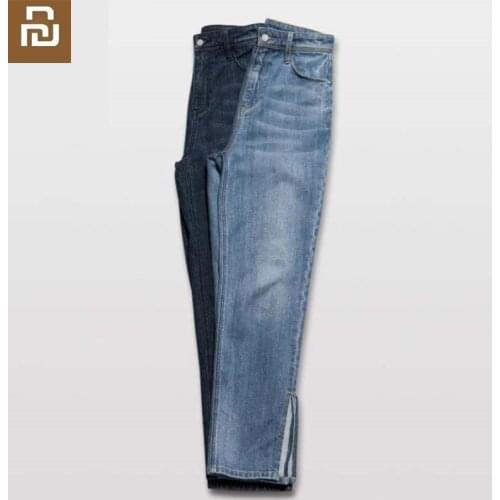 Youpin New PPT Fashion High Waist Open Straight Jeans Modified leg type cotton Loose pants Wide leg open women trousers