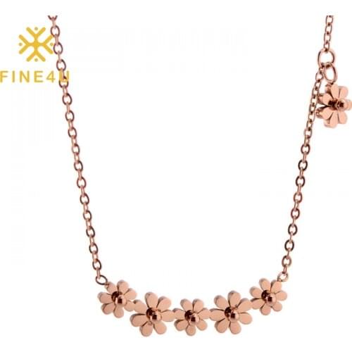 FINE4U N912 6pcs Small Daisy Flower Pendant Necklace Stainless Steel Statement Jewelry for Women Teen Girls