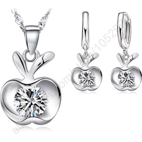 New Arrival Hot Jewelry Sets 925 Sterling Silver Real Platinum Plated Lever Back Earrings Pendant Necklaces