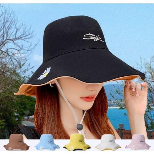 Summer Outdoor Daisies Bucket Hat Women Fashion Cotton Double-sided Sun Hats Reversible Femme Floral Panama Hat Fisherman Cap