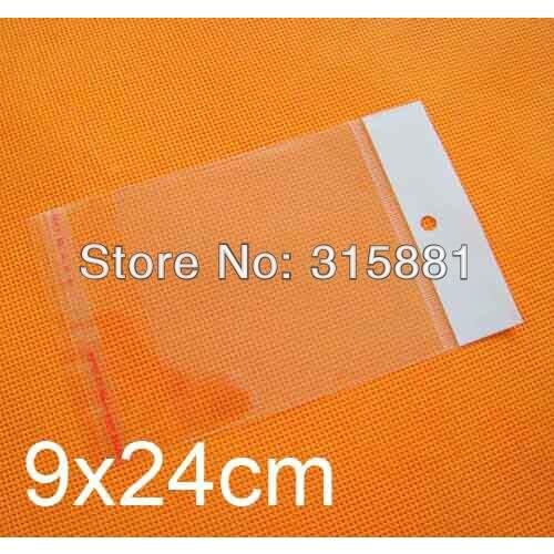 9x24cm Self Adhesive Seal Plastic Hanging Hole Poly Opp Bags 500pcs/lot