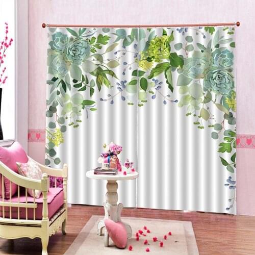 Green Leaf Flower Window Curtains Living Room Office Hotel Cortinas Home Bedroom Decoration Blackout 3D Curtain