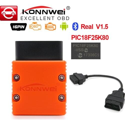 Konnwei ELM327 V1.5 PIC18F25K80 Bluetooth KW902 elm 327 OBD2 Scanner work on Android as ICAR2 adapter OBDII diagnostic Tool
