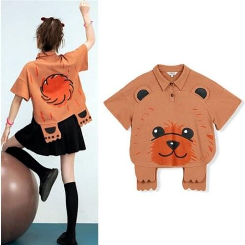 Sweet Style Casual Summer T-Shirts Women Short Sleeve Bear Cartoon Print T Shirt Women Kawaii Ladies Clothes Tees Tops SY169