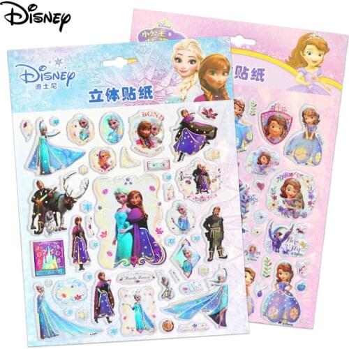 Disney Frozen Sophia Princess Mickey Minnie Child Bubble Sticker Classic Toy Book Computer Refrigerator Sticker