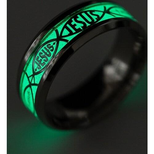BAECYT Luminous Glowing In The Dark Jesus Stainless Steel Glow Rings Fashion Men Women Fluorescent Rings Dropshipping