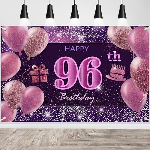 96th Birthday Decorations for Girls Happy Birthday Banner Pink Decorations for A Party Birthday Backdrop for Women