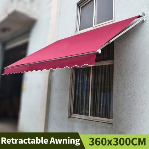 360x300CM Outdoor Telescopic Awning Aluminum Alloy Rain Proof Sunshade Veranda Manual Folding Canopy Parking Sheds For Garden