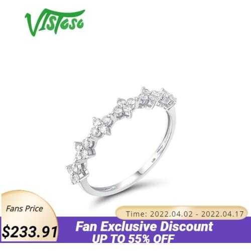 VISTOSO Gold Rings For Lady Pure 14K 585 White Gold Sparkling Diamond Promise Engagement Rings Anniversary Gift Fine Jewelry