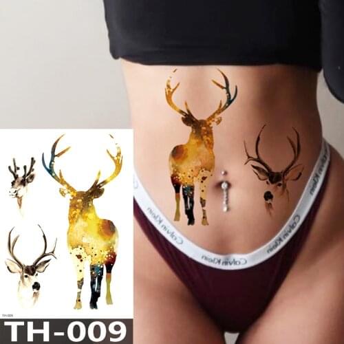 1Pcs Watercolor Deer Temporary Tattoos Waterproof Women Fake Kids Children Hand Tattoos Men Body Art