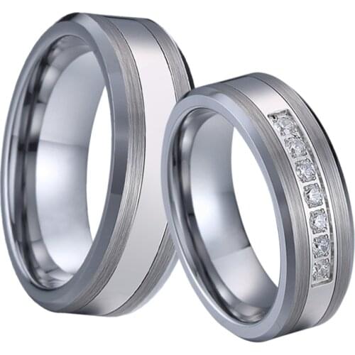 Top Quality Love Alliances Tungsten carbide jewelry cz wedding rings set for couples men and women gifts silver color No rust