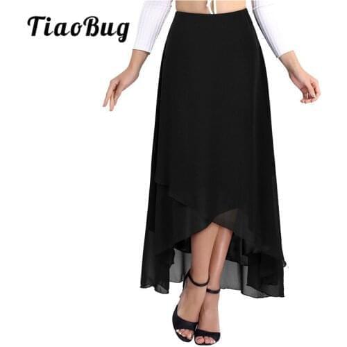 TiaoBug Elegant High Waist Tulip Hem Solid Color Ballroom Party Women Maxi Long Chiffon Skirt Contemporary Lyrical Dance Wear