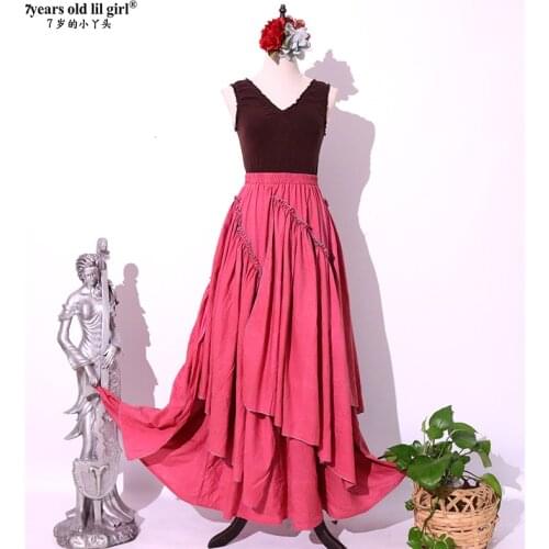 Half-skirt Womens Summer Long High Waist 2021 French Retro Swing Skirt Full Cotton Irregular Splicing FXX08