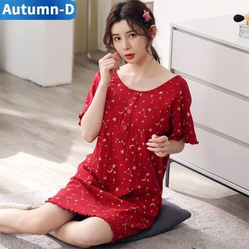 Women Summer Nightdress Open Back Loose Sweet Dressing Gown Short Sleeve Sexy Lingerie Cotton Cross-Back Home Dress Nightgown